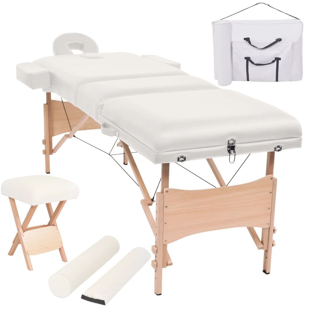 Sulankstomas masažinis stalo ir kėdės komplektas, 3 zonų, baltas kaina ir informacija | Masažo reikmenys | pigu.lt
