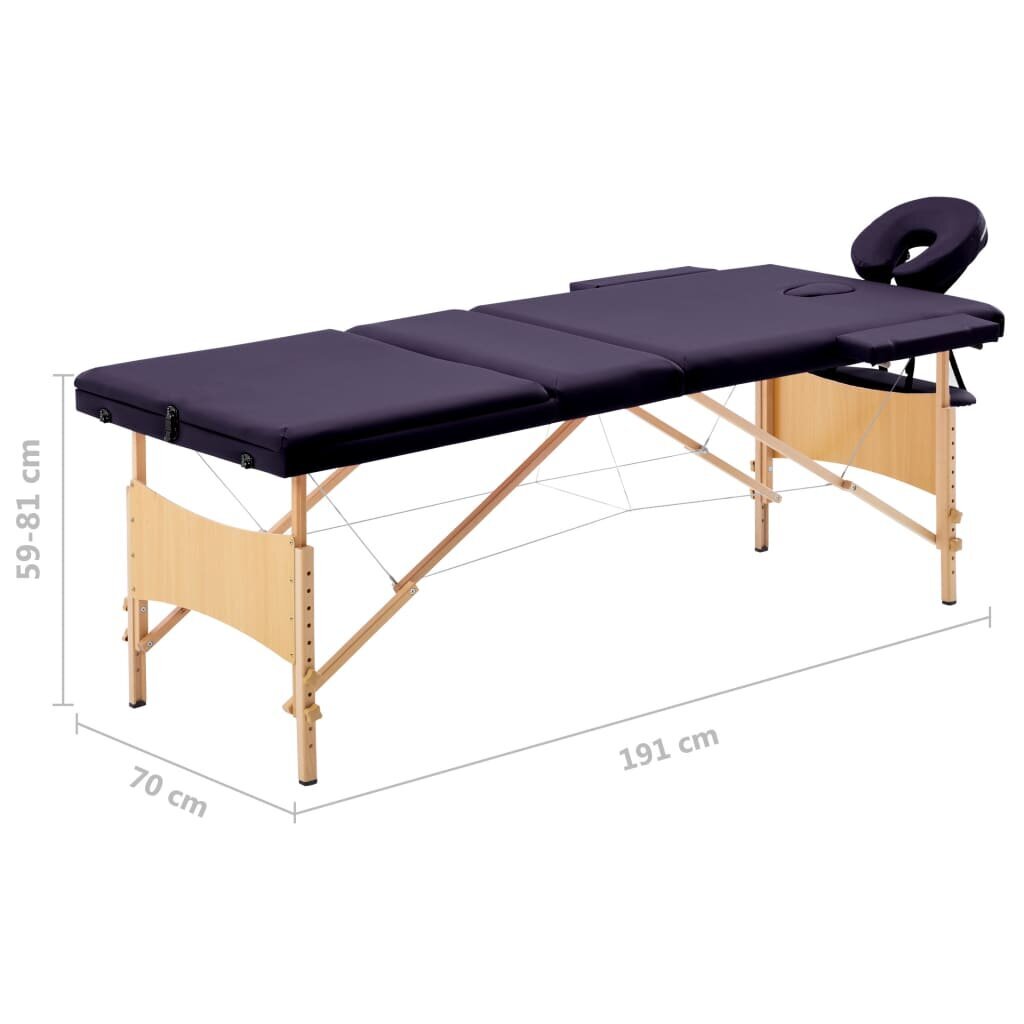 Sulankstomas masažinis stalas, violetinis kaina ir informacija | Masažo reikmenys | pigu.lt