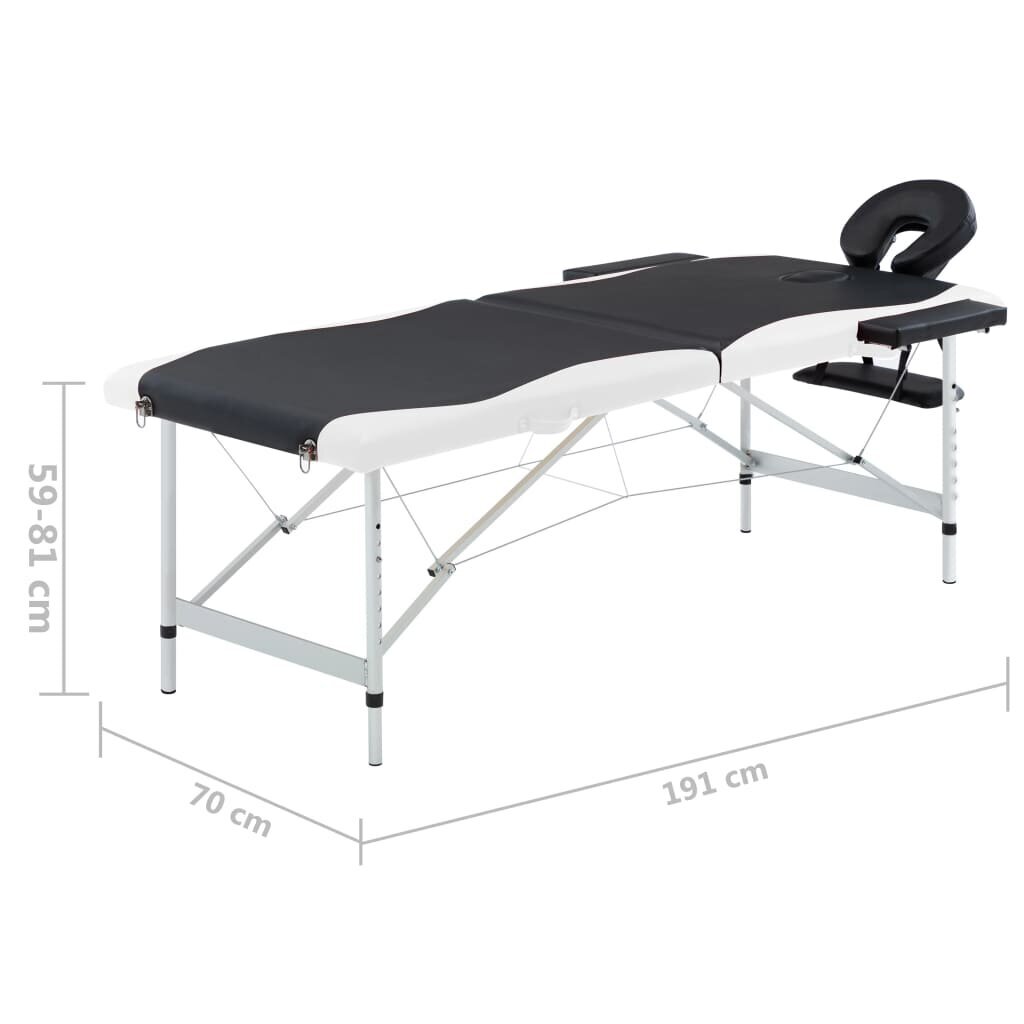 Sulankstomas masažinis stalas, juodas/baltas цена и информация | Masažo reikmenys | pigu.lt