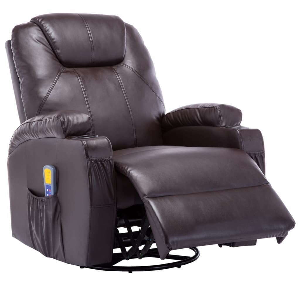 Supamasis masažinis krėslas, rudas, dirbtinė oda kaina ir informacija | Svetainės foteliai | pigu.lt