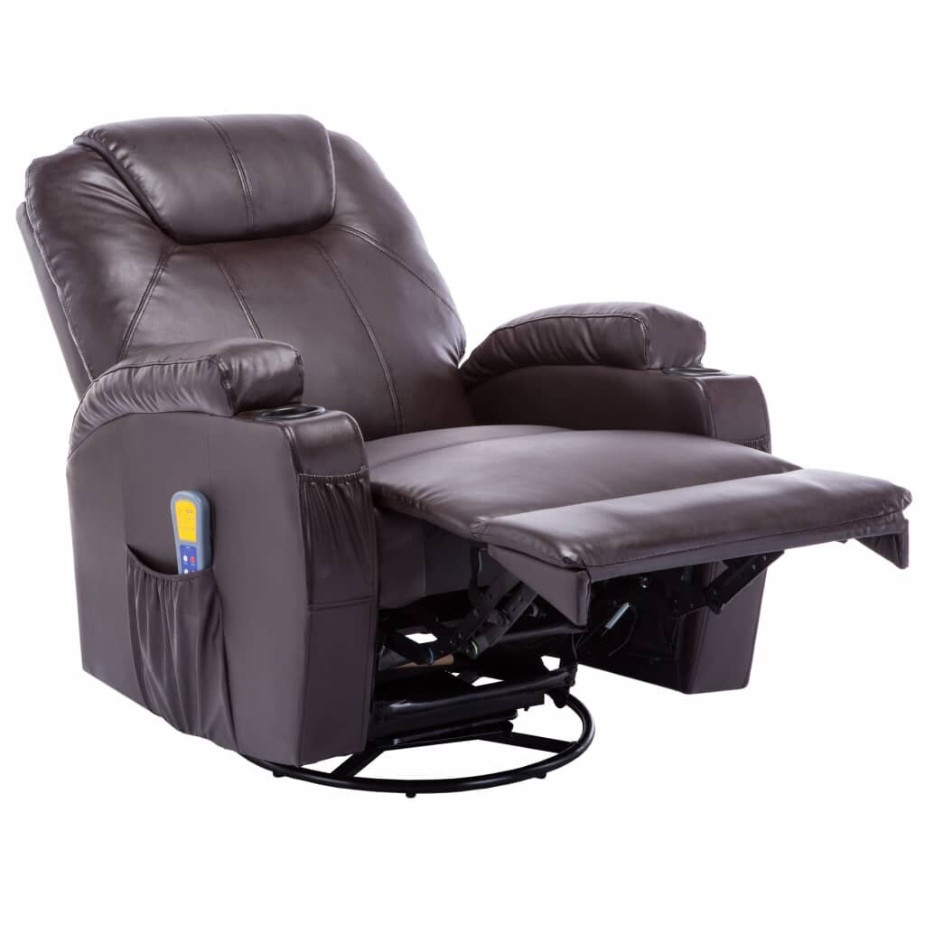 Supamasis masažinis krėslas, rudas, dirbtinė oda kaina ir informacija | Svetainės foteliai | pigu.lt