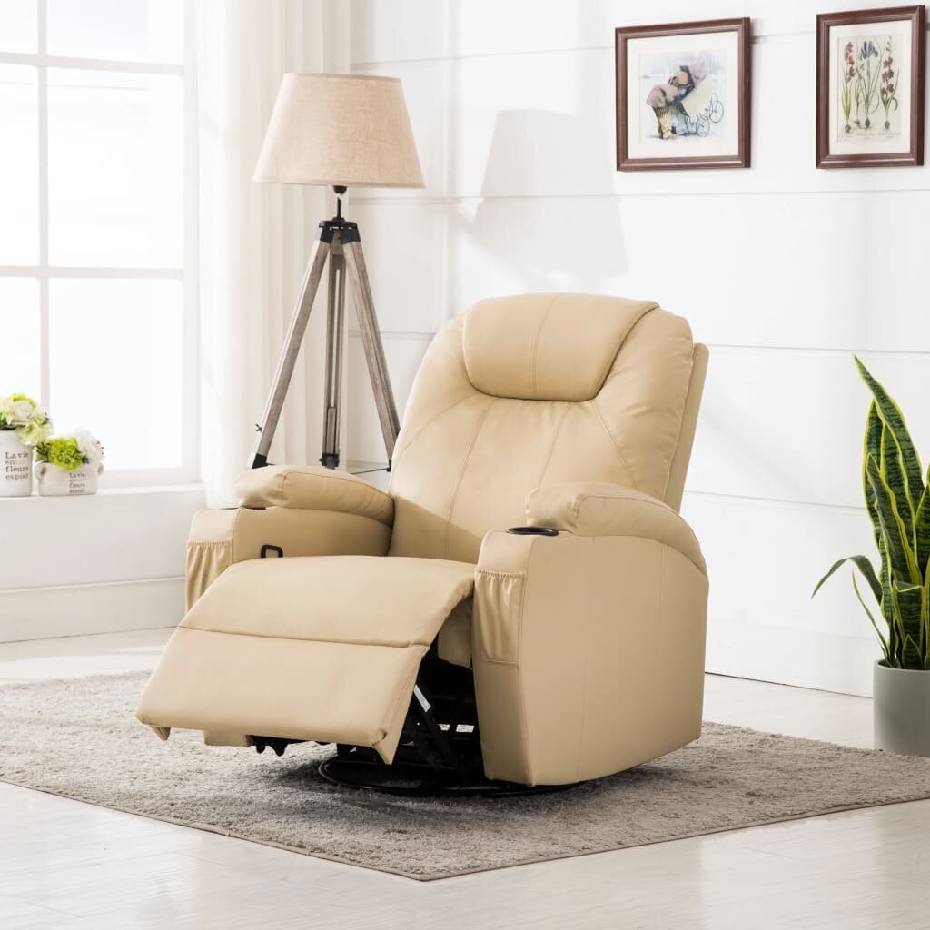 Supamasis masažinis krėslas, kreminės spalvos, dirbtinė oda kaina ir informacija | Svetainės foteliai | pigu.lt