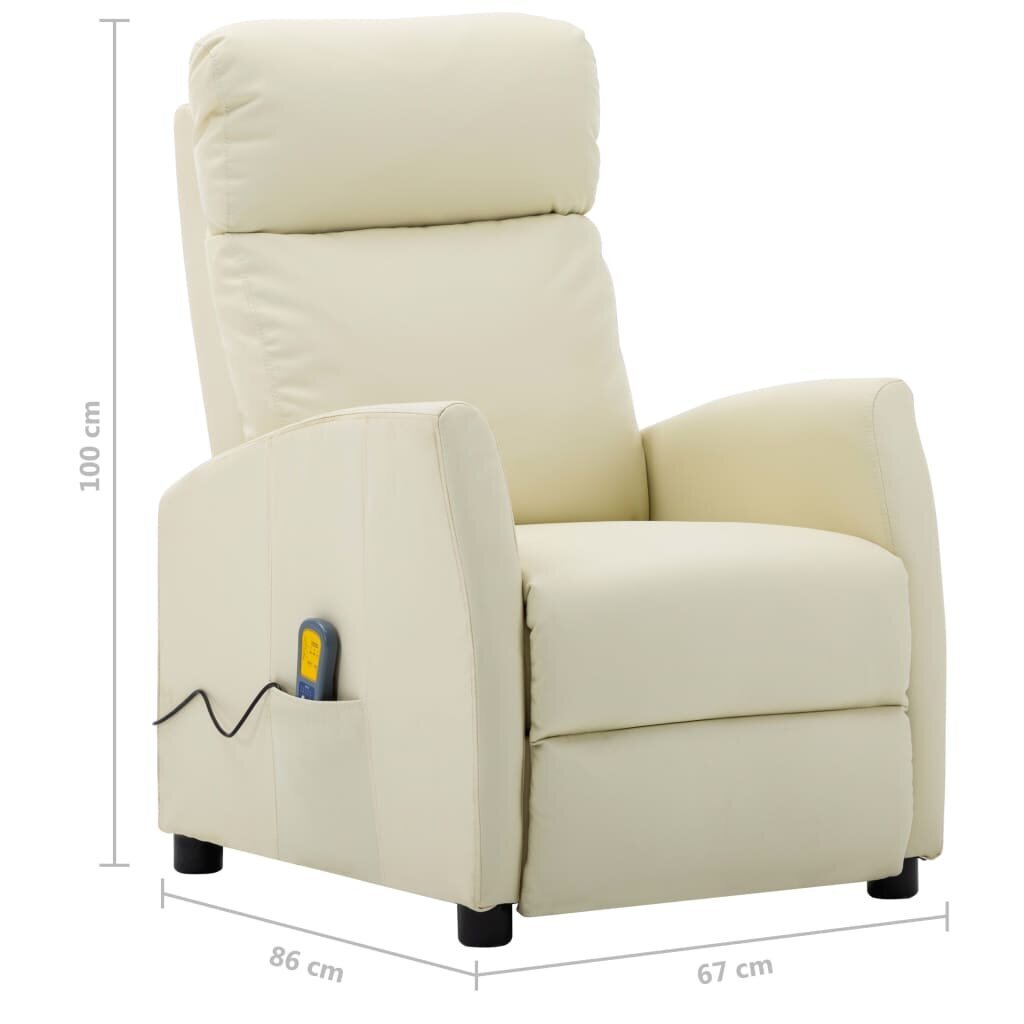 Atlošiamas masažinis krėslas, kreminės spalvos, dirbtinė oda kaina ir informacija | Svetainės foteliai | pigu.lt