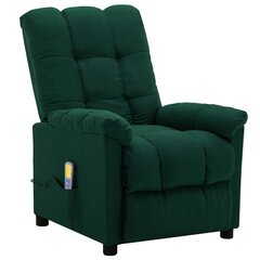 vidaXL Atlošiamas masažinis krėslas, tamsiai žalios spalvos, audinys kaina ir informacija | Svetainės foteliai | pigu.lt