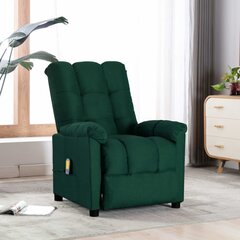 vidaXL Atlošiamas masažinis krėslas, tamsiai žalios spalvos, audinys kaina ir informacija | Svetainės foteliai | pigu.lt