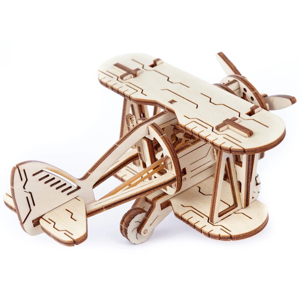 Medinis 3D Wooden city konstruktorius lėktuvas Biplane, 63 detalės цена и информация | Konstruktoriai ir kaladėlės | pigu.lt