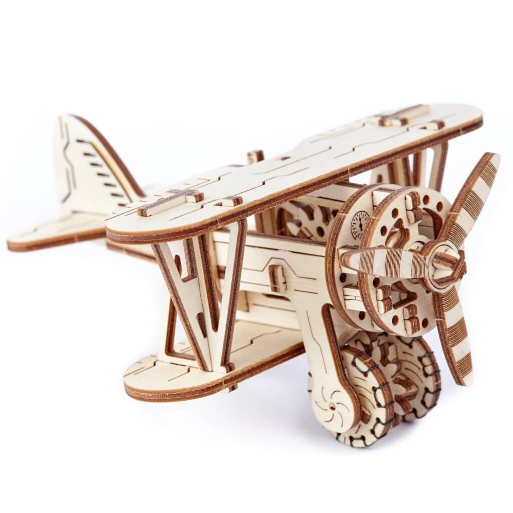 Medinis 3D Wooden city konstruktorius lėktuvas Biplane, 63 detalės kaina ir informacija | Konstruktoriai ir kaladėlės | pigu.lt