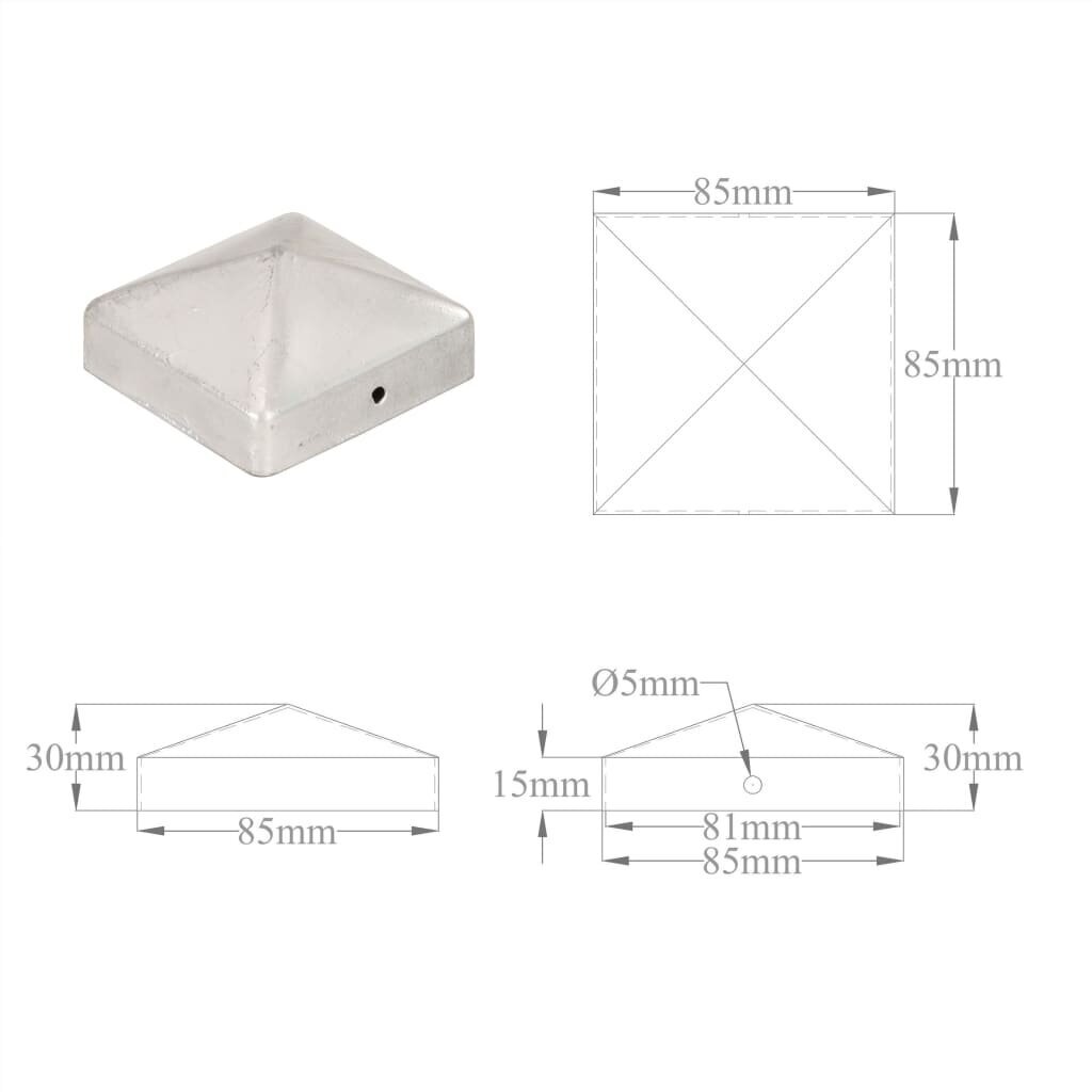 Tvoros stulpų dangteliai vidaXL, 81x81 mm, 6 vnt. kaina ir informacija | Tvoros ir jų priedai | pigu.lt