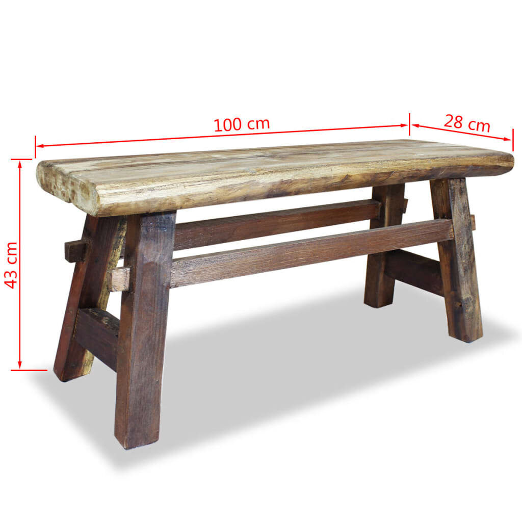 Suoliukas iš masyvios perdirbtos medienos 100cm kaina ir informacija | Batų spintelės, lentynos ir suolai | pigu.lt
