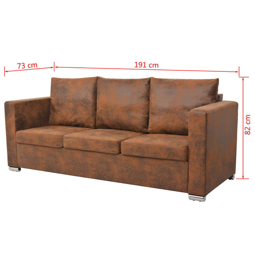 Trivietė sofa, 191x73x82cm, ruda цена и информация | Sofos | pigu.lt