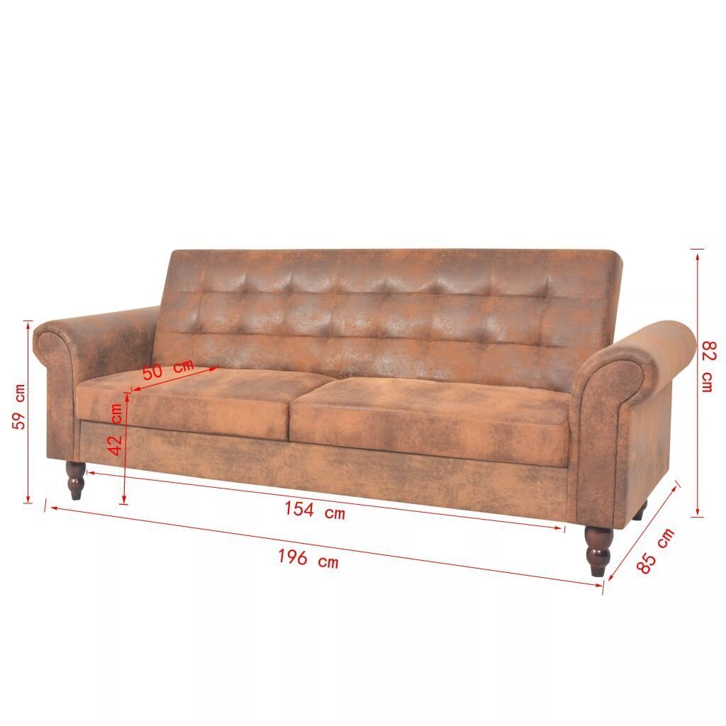 Sofa-lova su ranktūriais, ruda kaina ir informacija | Sofos | pigu.lt