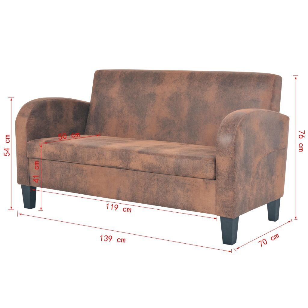 Dvivietė sofa, dirbtinė zomšos oda, ruda цена и информация | Sofos | pigu.lt
