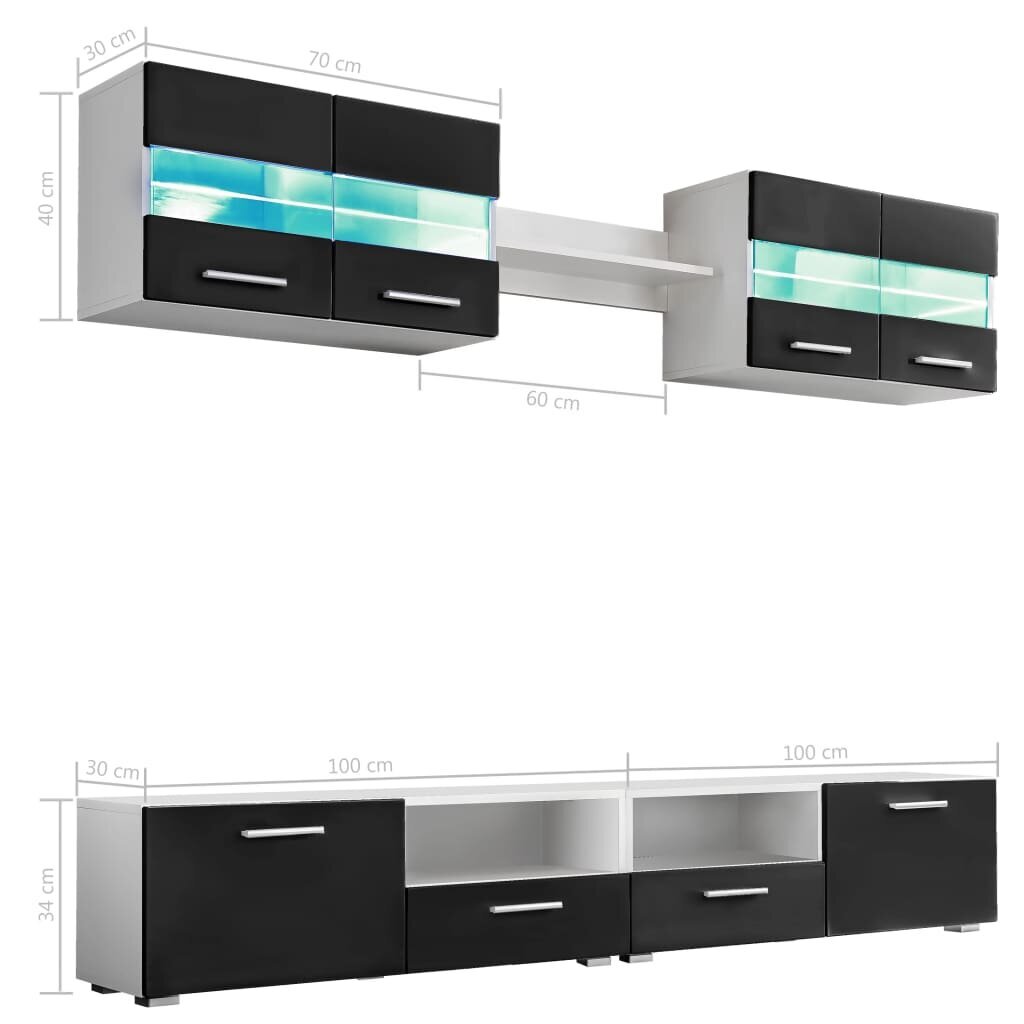 Sieninė TV sekcija su LED šviesomis, 5 dalių kaina ir informacija | TV staliukai | pigu.lt