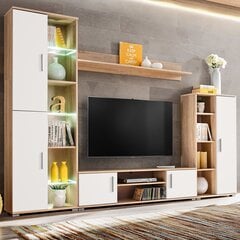 Sieninė TV sekcija su LED švies., Sonoma ąžuolo mediena, balta цена и информация |  Тумбы под телевизор | pigu.lt