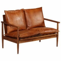 Dvivietė sofa, tikra oda ir akacijos mediena, ruda kaina ir informacija | Sofos | pigu.lt
