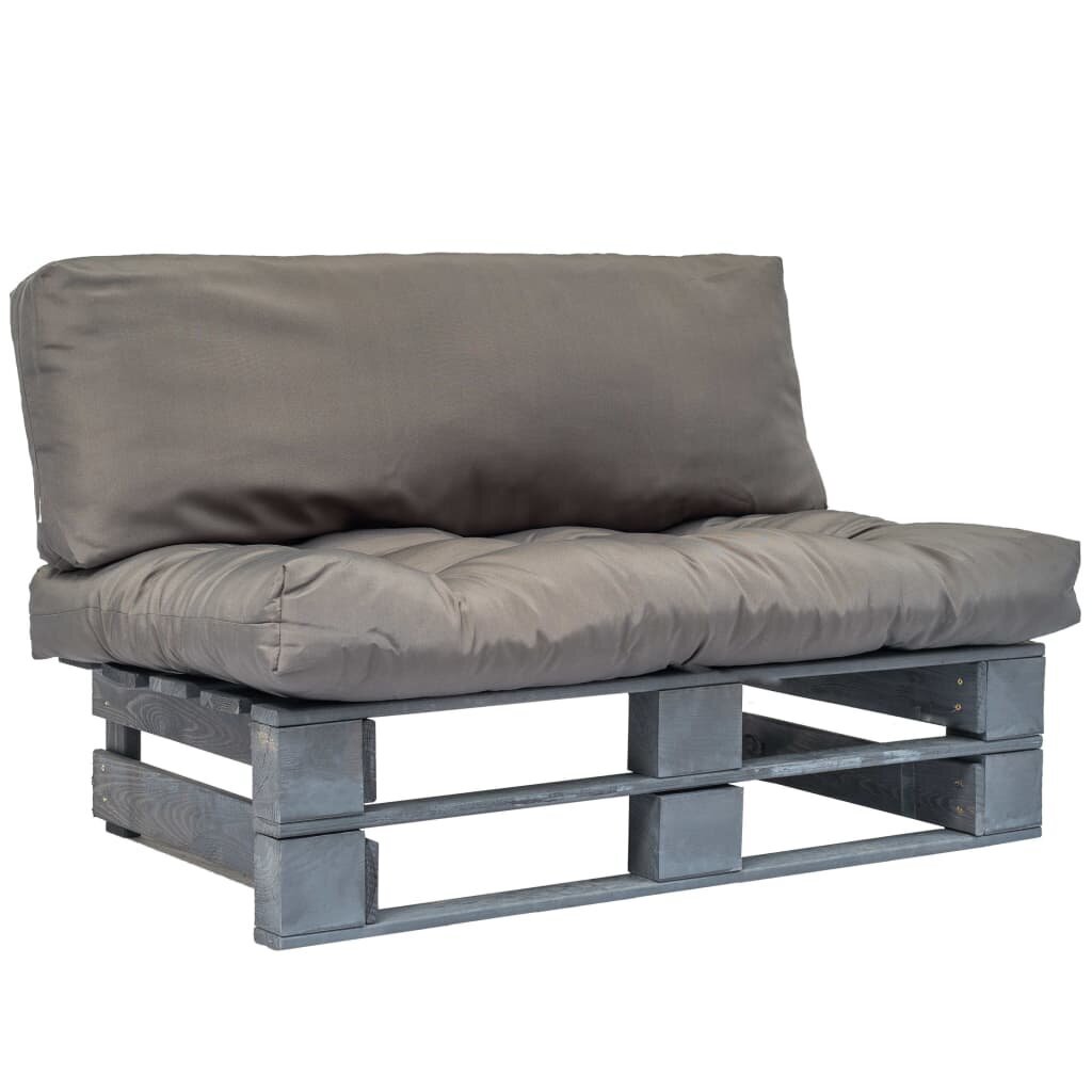 Sodo sofa iš palečių su pilkomis pagalvėlėmis, pilka kaina ir informacija | Lauko kėdės, foteliai, pufai | pigu.lt