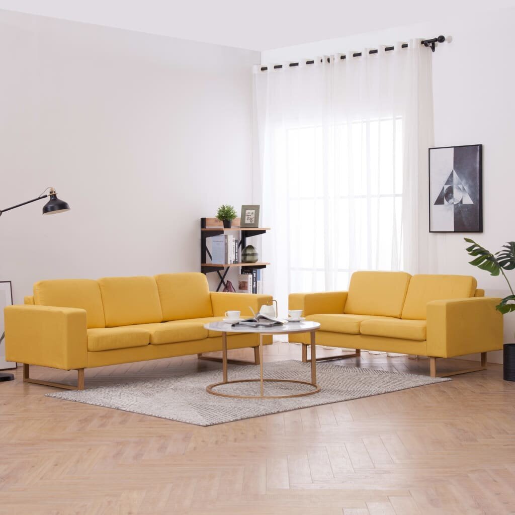 Sofų komplektas, 2d., geltonas, audinys kaina ir informacija | Minkštų baldų komplektai | pigu.lt