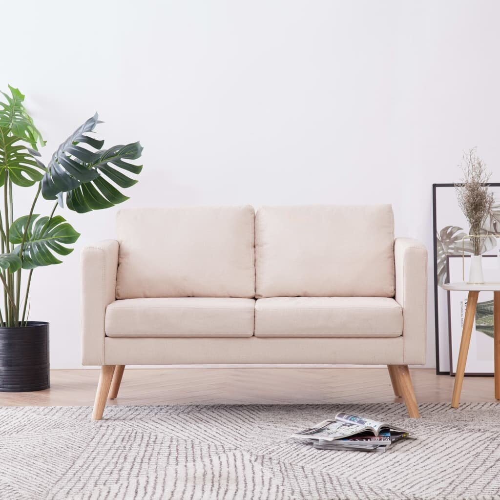 Dvivietė sofa, kreminės spalvos, audinys цена и информация | Sofos | pigu.lt