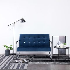 Dvivietė sofa su porankiais, mėlynos sp., chromas ir aksomas цена и информация | Диваны | pigu.lt