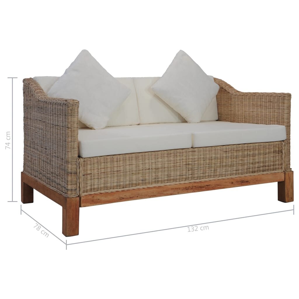 Dvivietė sofa su pagalvėlėmis, natūralus ratanas kaina ir informacija | Sofos | pigu.lt