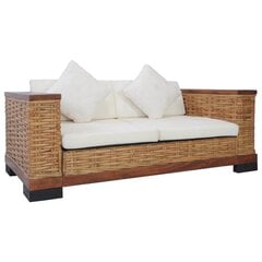 Dvivietė sofa su pagalvėlėmis, rudos sp., natūralus ratanas kaina ir informacija | Sofos | pigu.lt