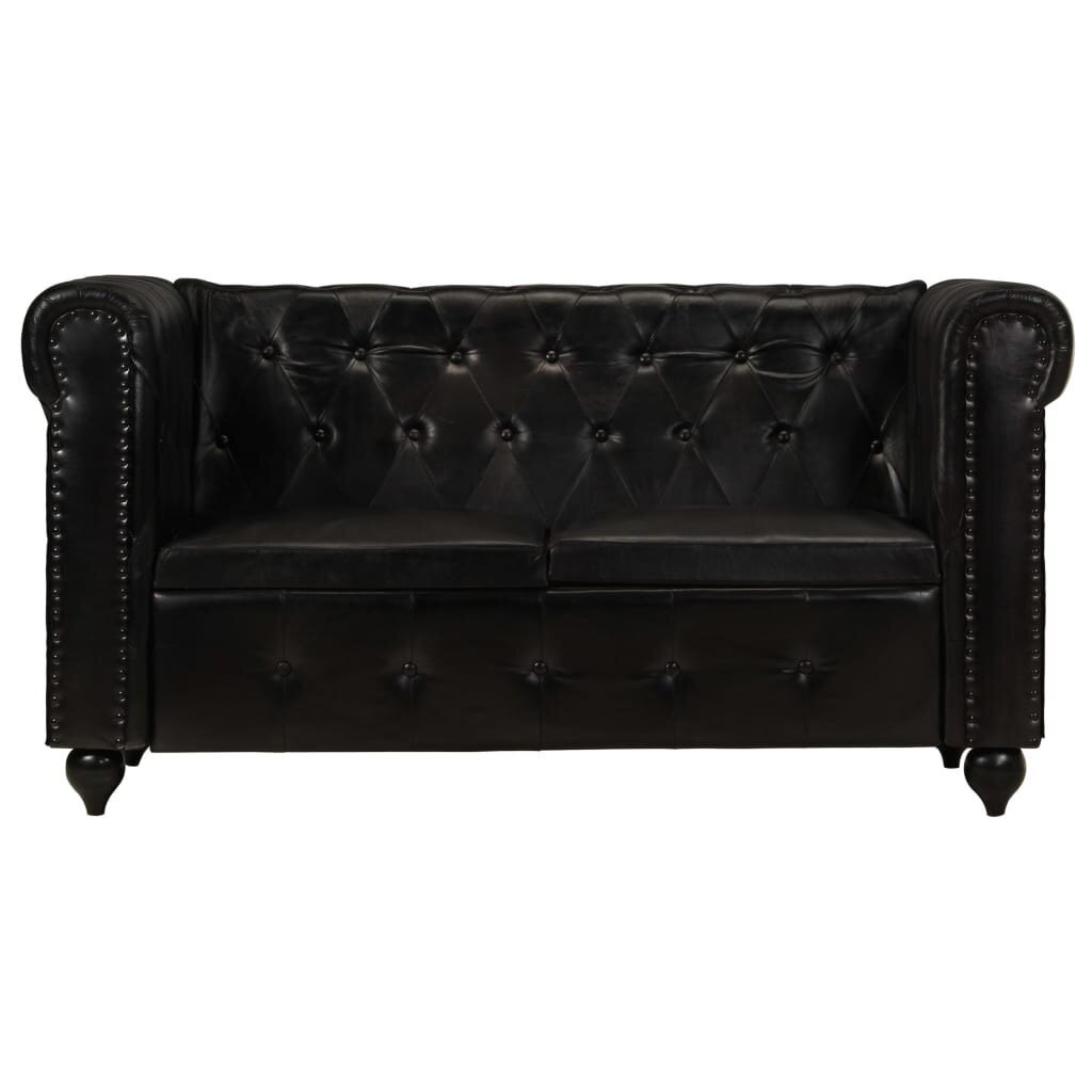 Dvivietė sofa chesterfield, juodos spalvos, tikra oda kaina ir informacija | Sofos | pigu.lt