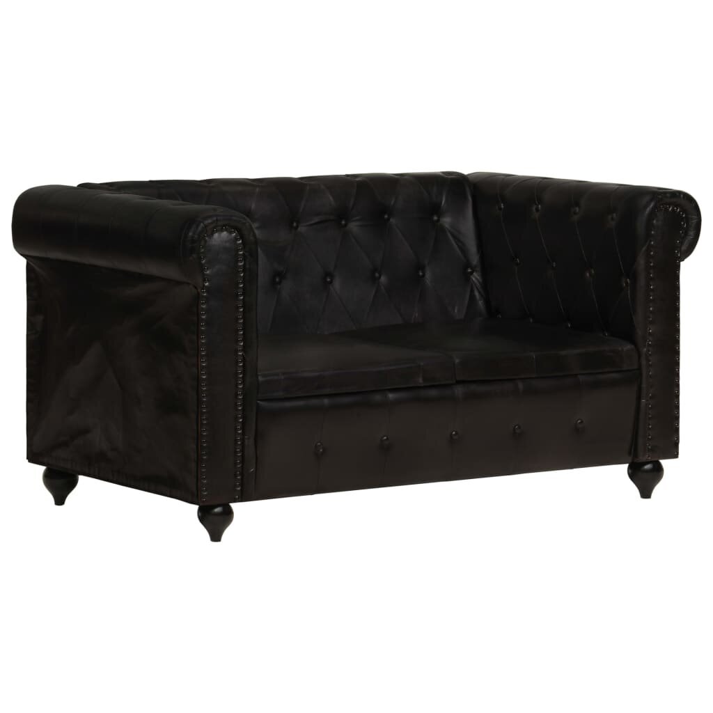 Dvivietė sofa chesterfield, juodos spalvos, tikra oda kaina ir informacija | Sofos | pigu.lt