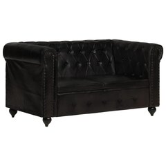 Dvivietė sofa chesterfield, juodos spalvos, tikra oda kaina ir informacija | Sofos | pigu.lt