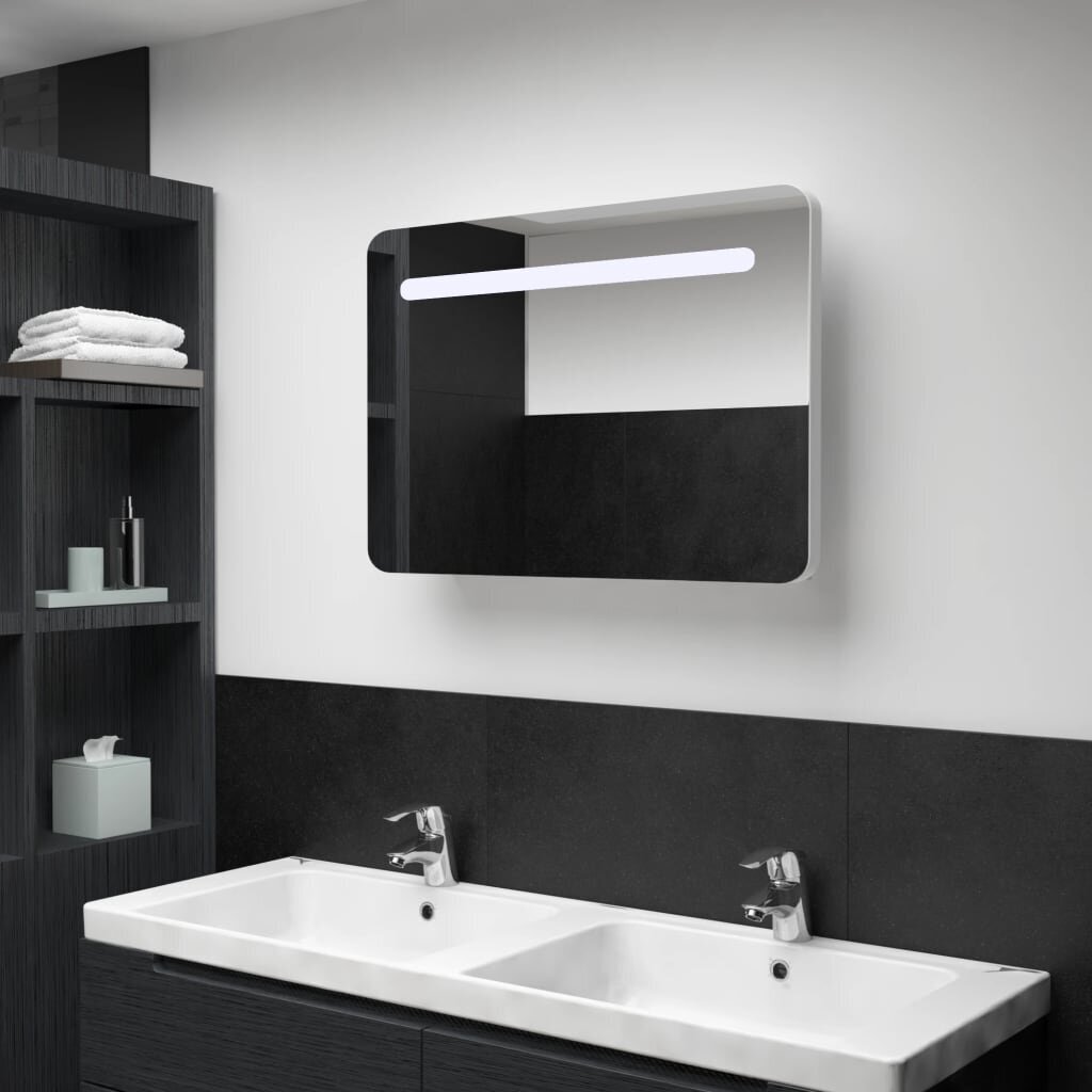 Veidrodinė vonios spintelė su LED apšvietimu, 80x9,5x55 cm kaina ir informacija | Vonios spintelės | pigu.lt