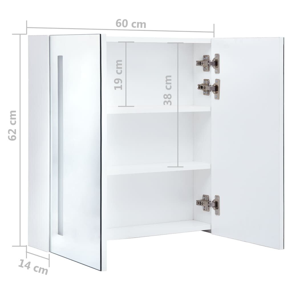 Veidrodinė vonios kamb. spintelė su LED apšvietimu, 62x14x60 cm kaina ir informacija | Vonios spintelės | pigu.lt