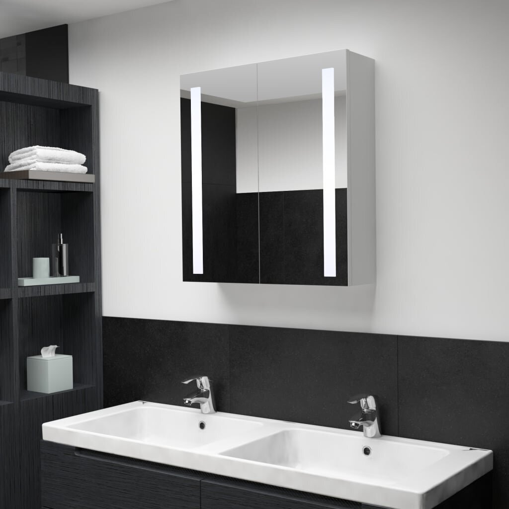 Veidrodinė vonios kamb. spintelė su LED apšvietimu, 62x14x60 cm kaina ir informacija | Vonios spintelės | pigu.lt