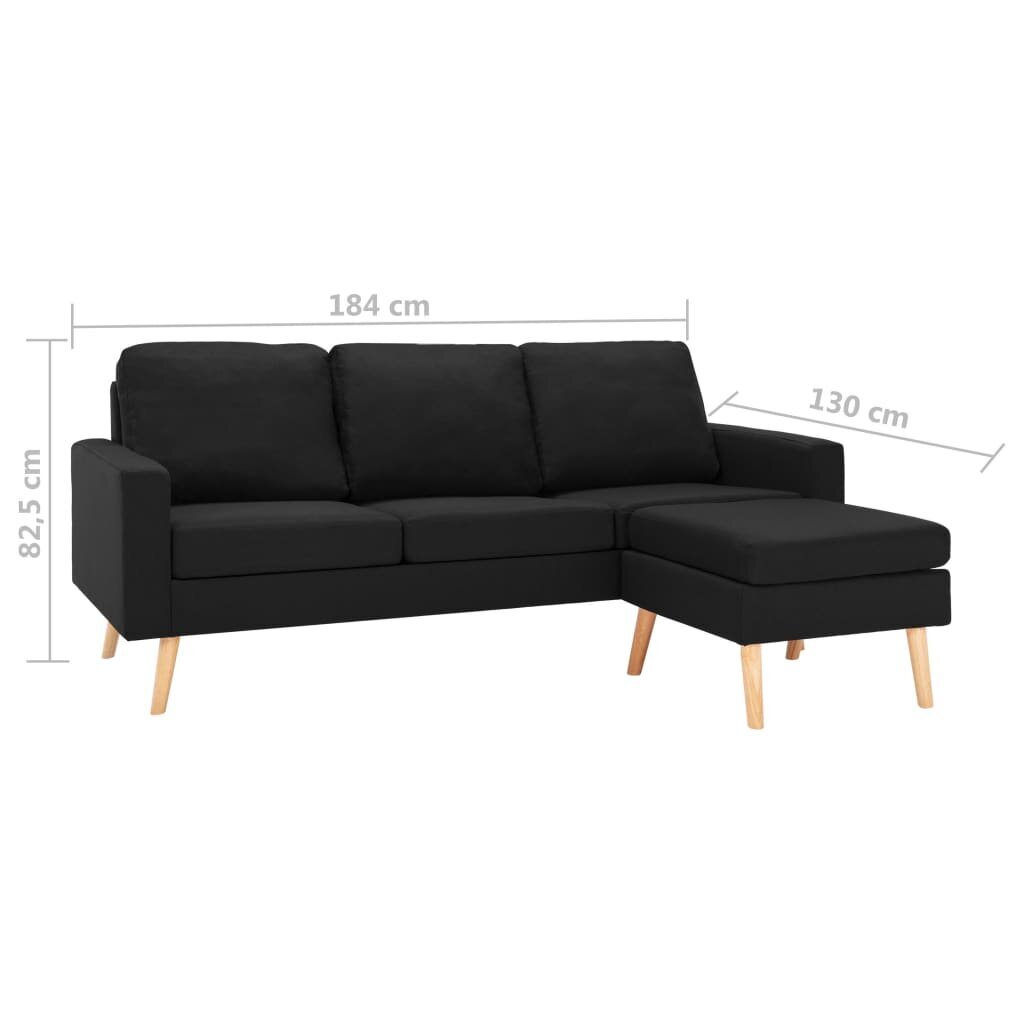 Trivietė sofa su pakoja, juoda цена и информация | Sofos | pigu.lt