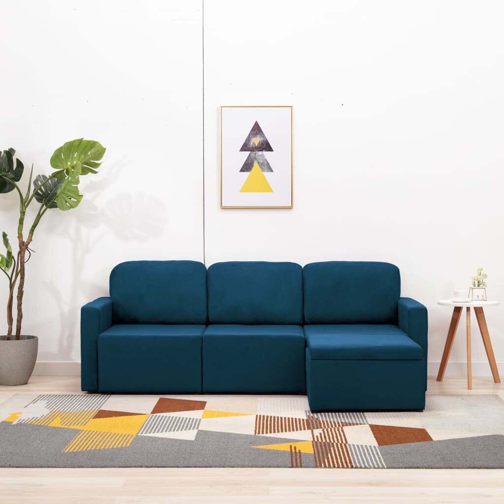 Trivietė modulinė sofa-lova, mėlyna kaina ir informacija | Sofos | pigu.lt