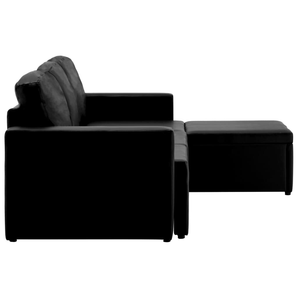 Trivietė sofa-lova, juodos spalvos, dirbtinė oda, modulinė kaina ir informacija | Sofos | pigu.lt
