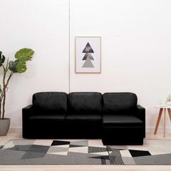 Trivietė sofa-lova, juodos spalvos, dirbtinė oda, modulinė kaina ir informacija | Sofos | pigu.lt