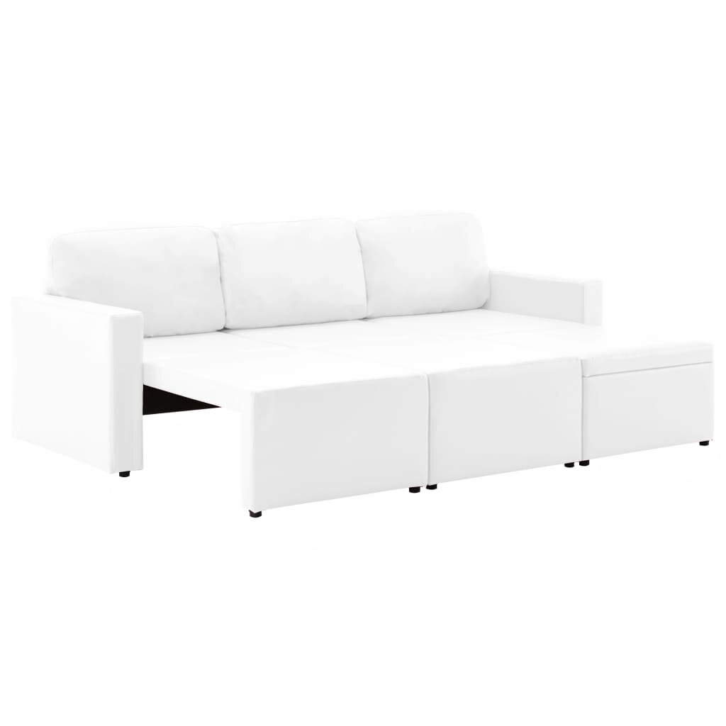 Trivietė sofa-lova, baltos spalvos, netikra oda, modulinė kaina ir informacija | Sofos | pigu.lt