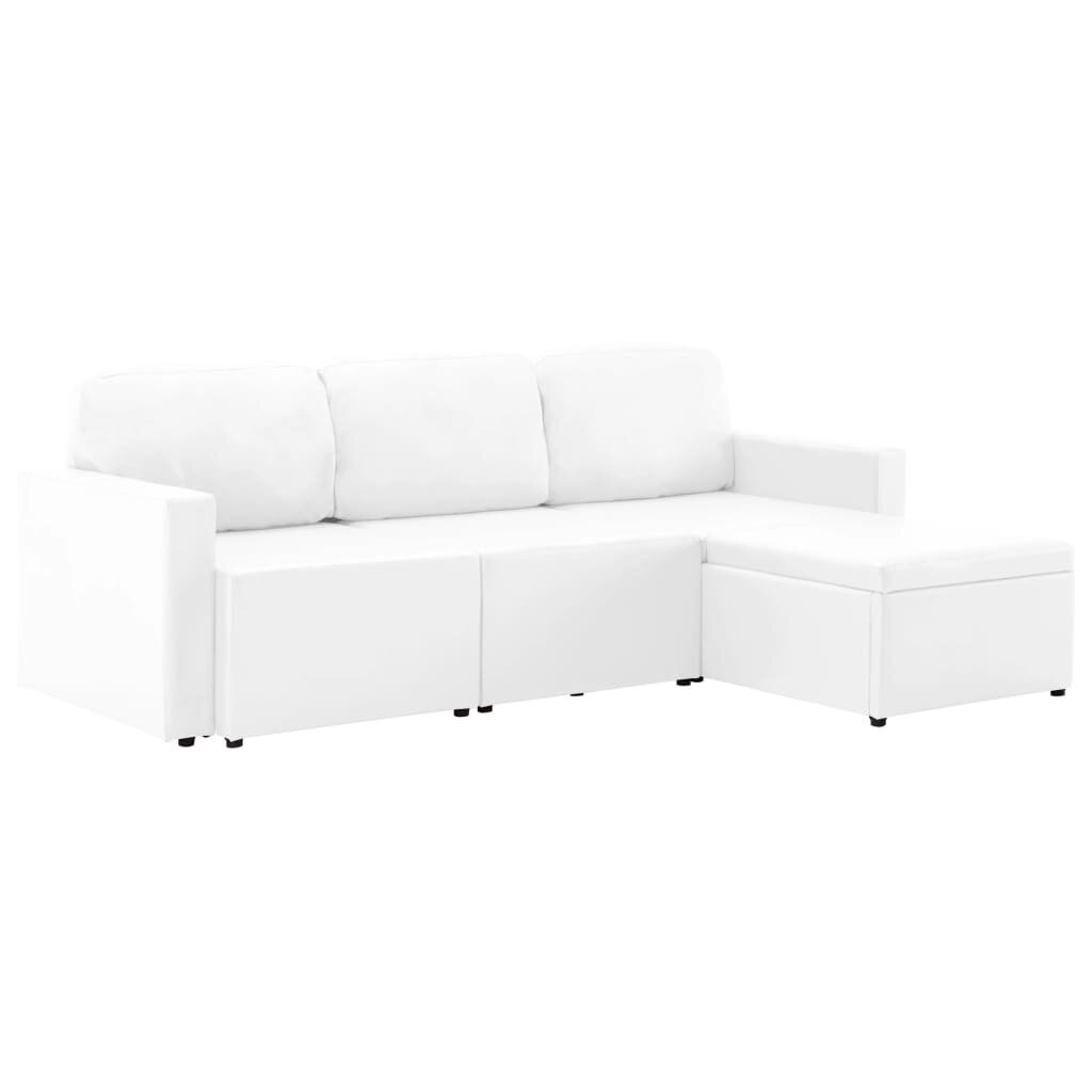 Trivietė sofa-lova, baltos spalvos, netikra oda, modulinė kaina ir informacija | Sofos | pigu.lt