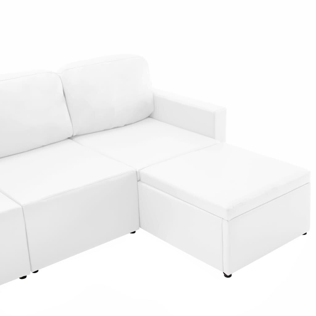 Trivietė sofa-lova, baltos spalvos, netikra oda, modulinė kaina ir informacija | Sofos | pigu.lt