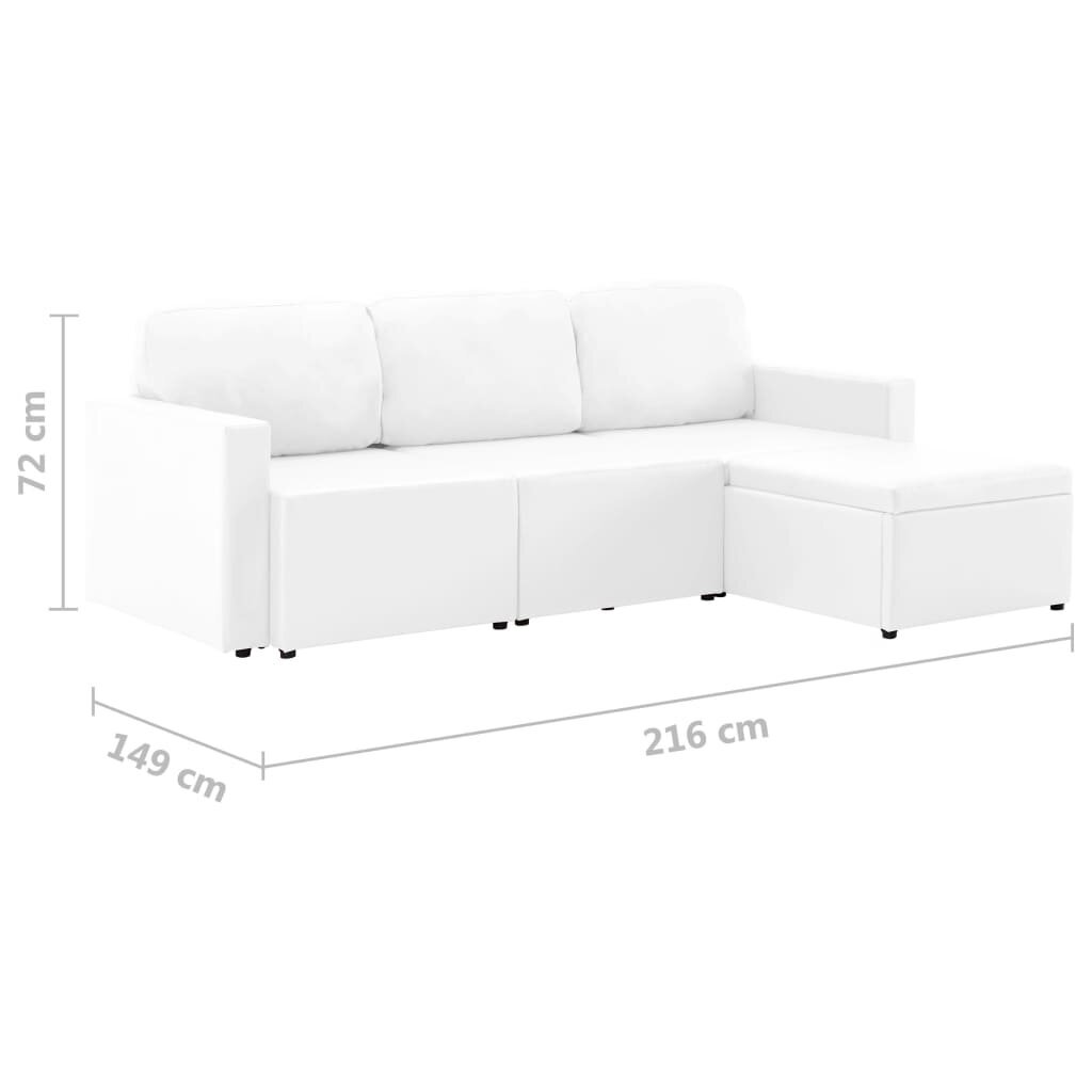 Trivietė sofa-lova, baltos spalvos, netikra oda, modulinė kaina ir informacija | Sofos | pigu.lt