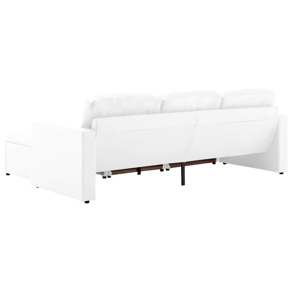 Trivietė sofa-lova, baltos spalvos, netikra oda, modulinė kaina ir informacija | Sofos | pigu.lt