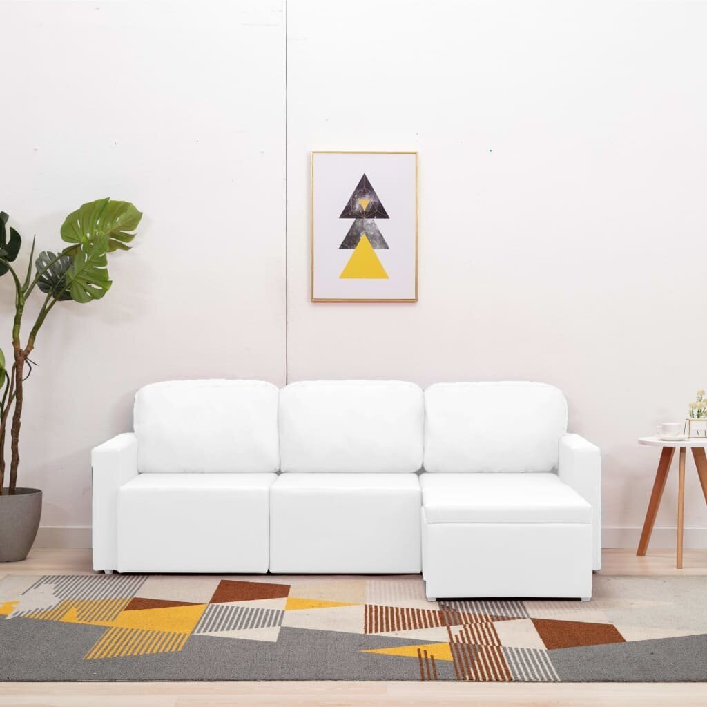 Trivietė sofa-lova, baltos spalvos, netikra oda, modulinė kaina ir informacija | Sofos | pigu.lt