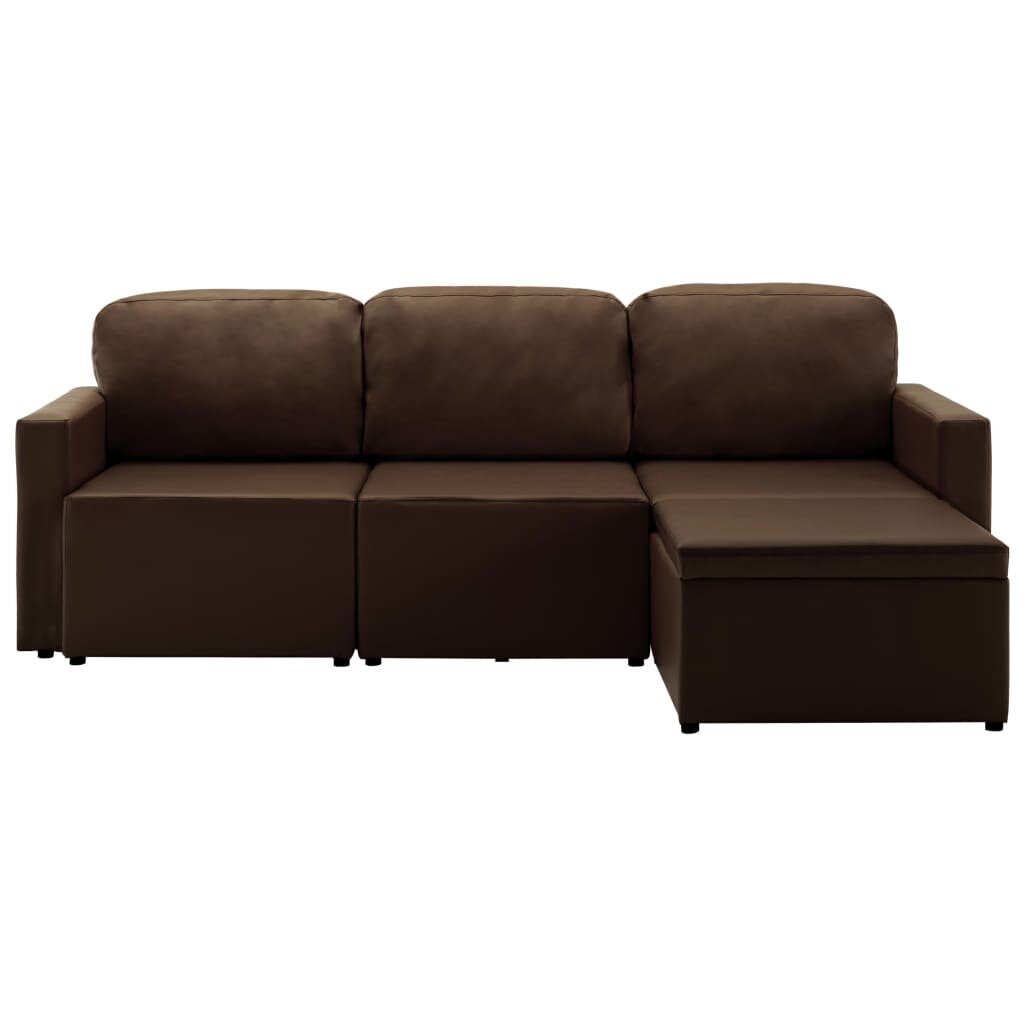 Trivietė sofa-lova, rudos spalvos, dirbtinė oda, modulinė kaina ir informacija | Sofos | pigu.lt