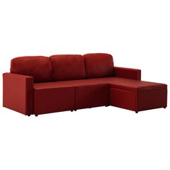 Trivietė sofa-lova, raudonojo vyno, dirbtinė oda, modulinė цена и информация | Диваны | pigu.lt