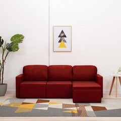 Trivietė sofa-lova, raudonojo vyno, dirbtinė oda, modulinė kaina ir informacija | Sofos | pigu.lt