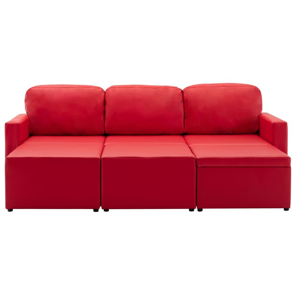 Trivietė sofa-lova, raudonos spalvos, dirbtinė oda, modulinė цена и информация | Sofos | pigu.lt