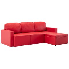 Trivietė sofa-lova, raudonos spalvos, dirbtinė oda, modulinė цена и информация | Диваны | pigu.lt