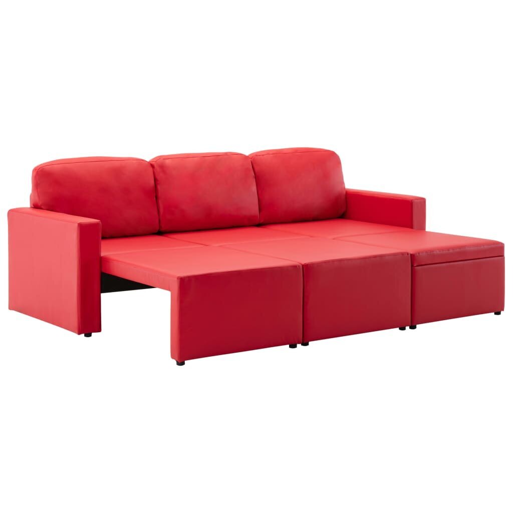 Trivietė sofa-lova, raudonos spalvos, dirbtinė oda, modulinė цена и информация | Sofos | pigu.lt