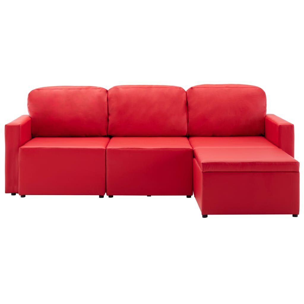 Trivietė sofa-lova, raudonos spalvos, dirbtinė oda, modulinė цена и информация | Sofos | pigu.lt