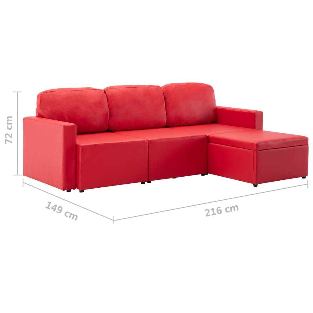 Trivietė sofa-lova, raudonos spalvos, dirbtinė oda, modulinė цена и информация | Sofos | pigu.lt