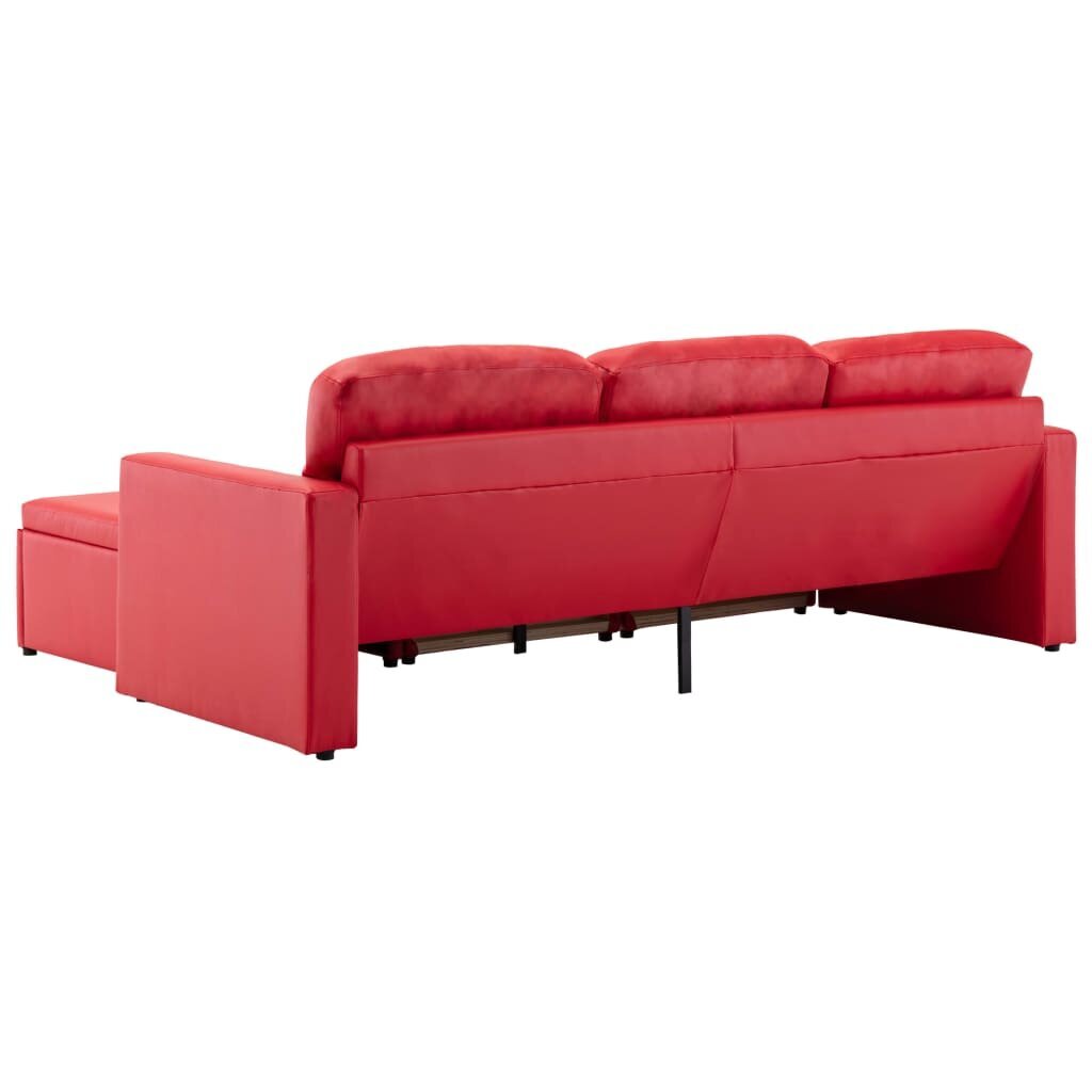 Trivietė sofa-lova, raudonos spalvos, dirbtinė oda, modulinė цена и информация | Sofos | pigu.lt